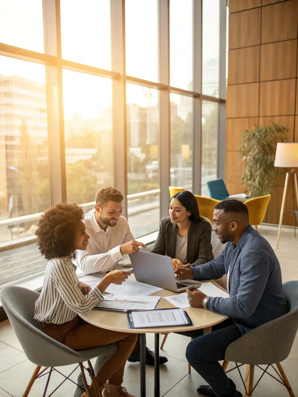 A diverse group of professionals collaborating effectively, showcasing enhanced teamwork and leadership skills.